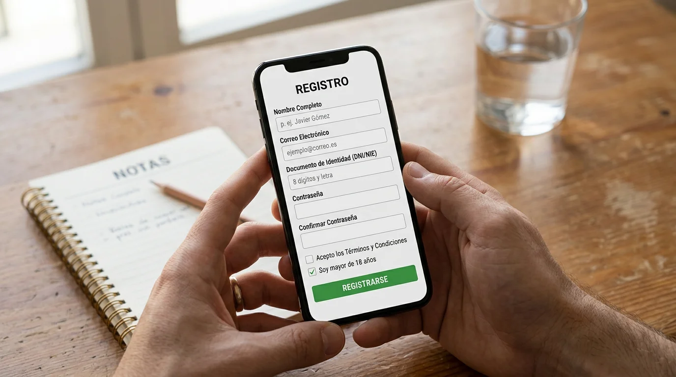 Pantalla de registro en una casa de apuestas con licencia DGOJ mostrando el flujo de verificación para apostar en LaLiga EA Sports