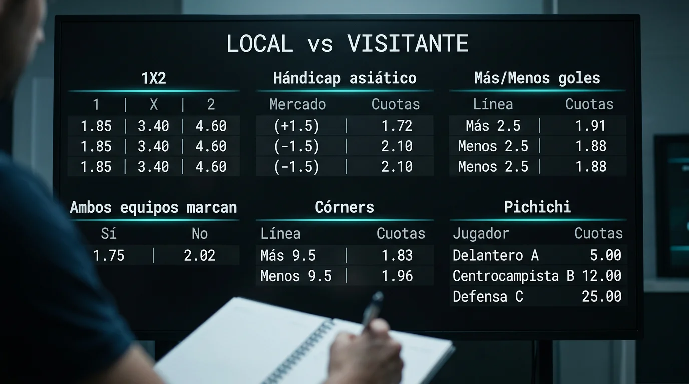 Tablón digital con cuotas de distintos mercados de un partido de LaLiga