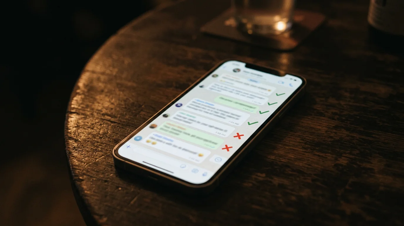 Pantalla de móvil mostrando un canal de Telegram con pronósticos de LaLiga y advertencias sobre capturas manipuladas de aciertos