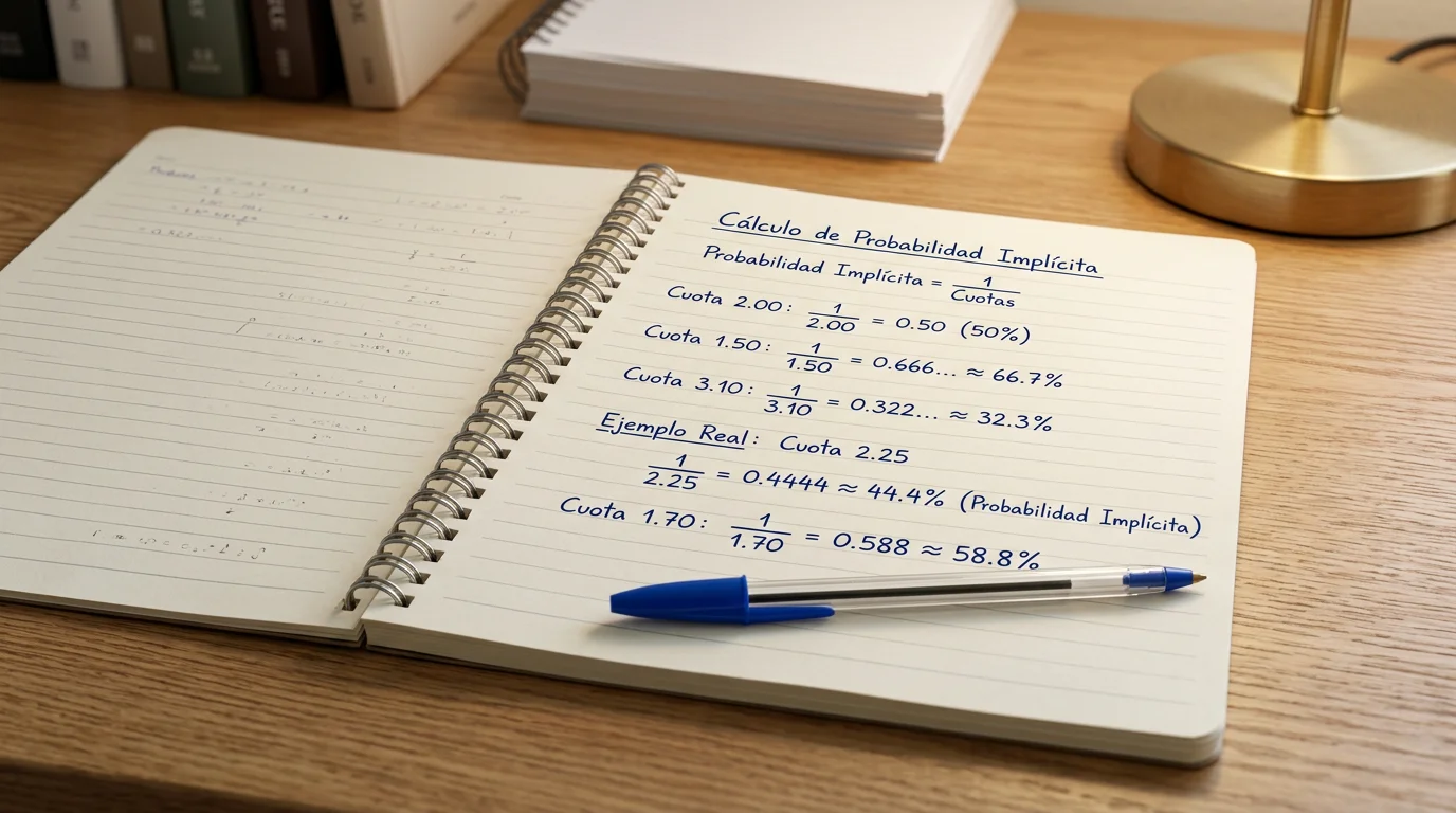 Cuaderno abierto con fracciones y conversiones a porcentaje escritas a mano en tinta azul sobre un escritorio de madera