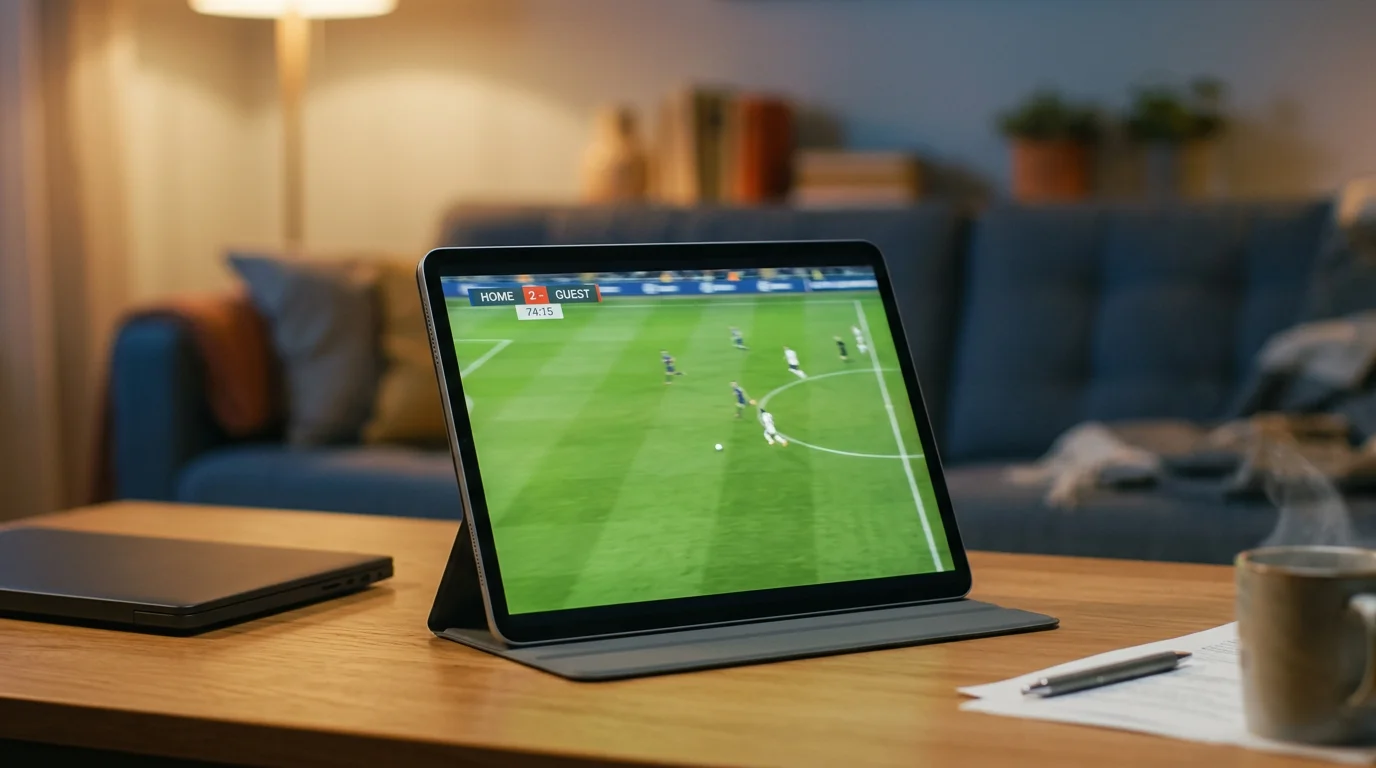Pantalla dividida mostrando un partido de LaLiga reproduciéndose dentro de una casa de apuestas junto a las cuotas en vivo del mismo encuentro